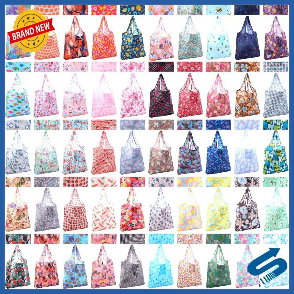 Reusable Grocery Tote Bags Foldable Washable Bulk Pack Storage Pouch